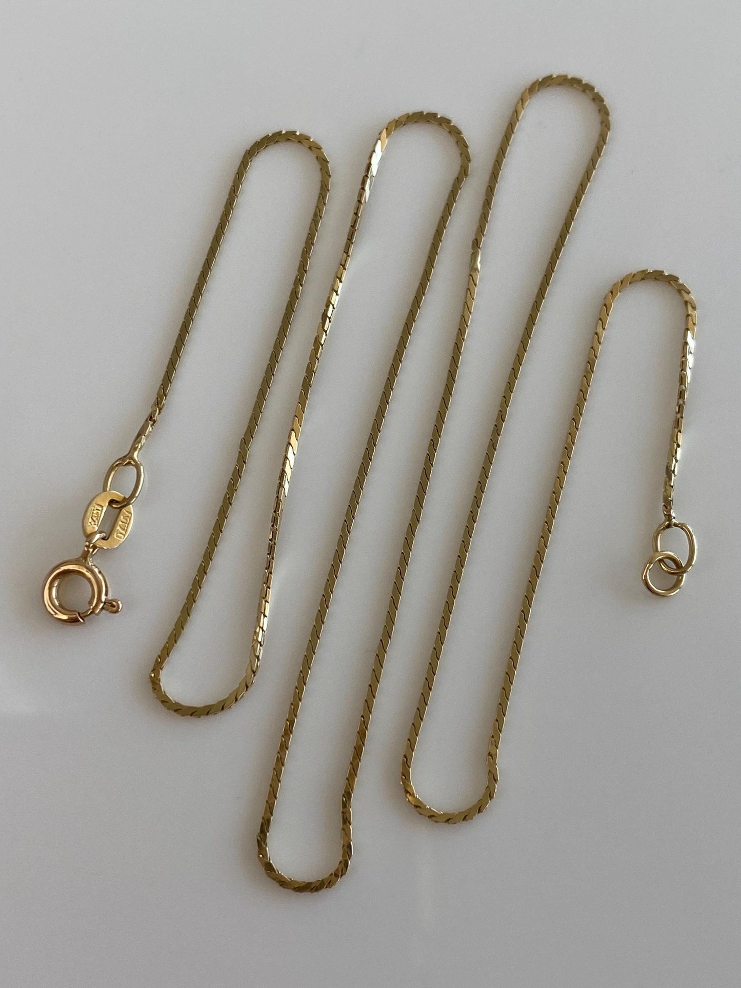 Vintage Solid 14k Yellow Gold Square Serpentine Chain Necklace - 17.25 inches