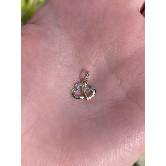 Solid 14k Yellow Gold Double Hearts Charm