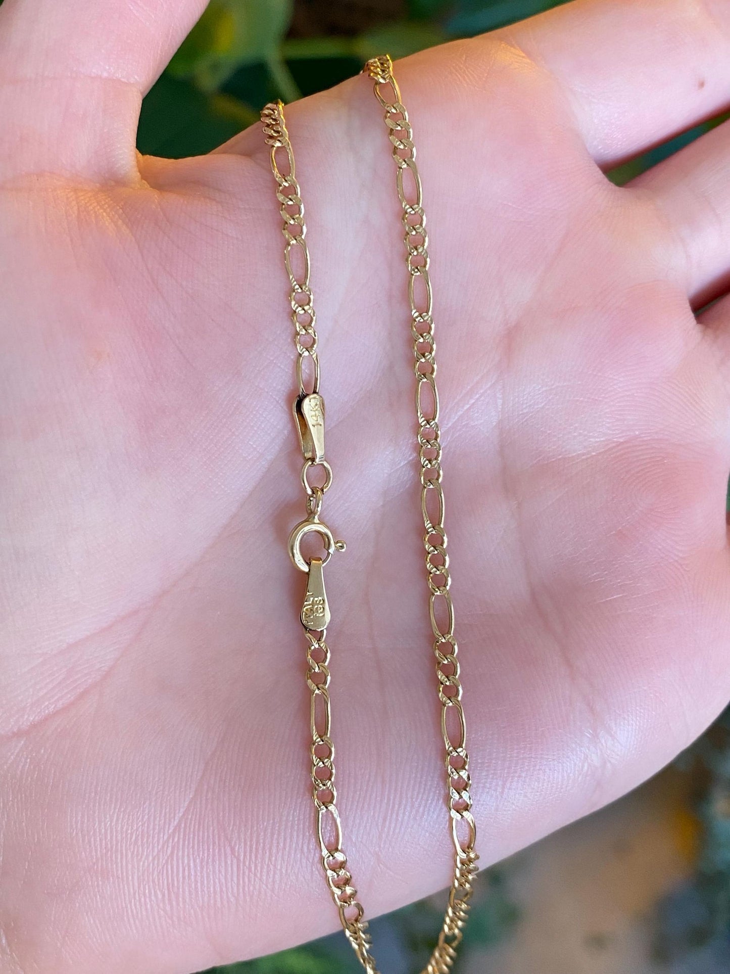 Vintage Solid 14k Yellow Gold Figaro Chain Anklet Bracelet - 10.75 inches