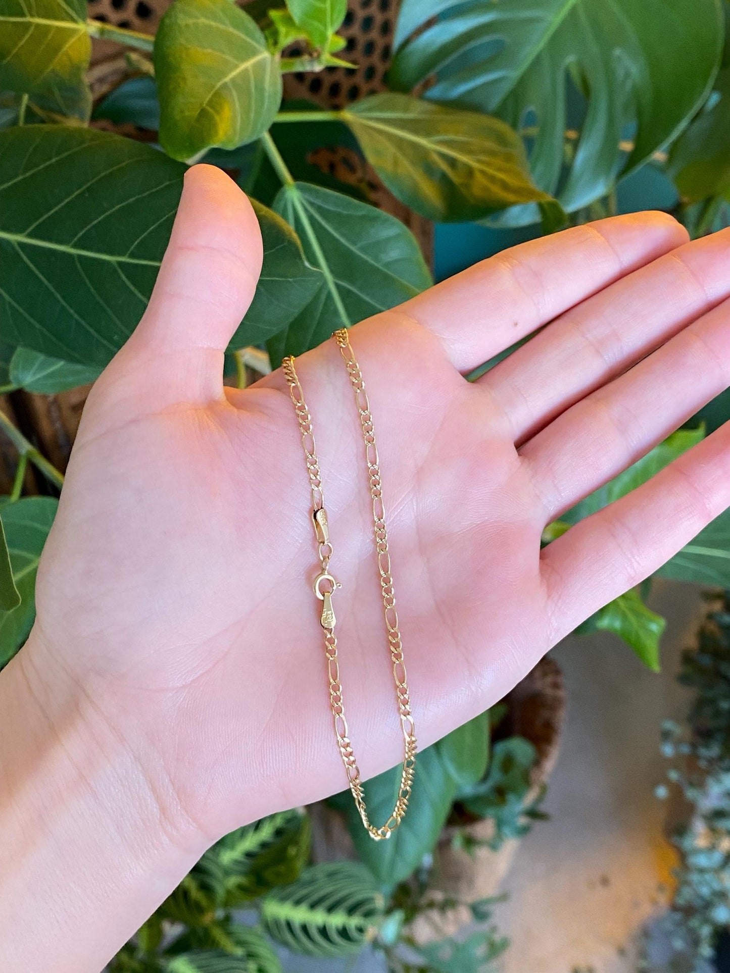 Vintage Solid 14k Yellow Gold Figaro Chain Anklet Bracelet - 10.75 inches