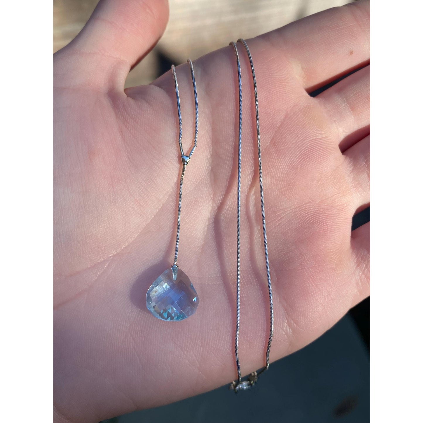 Vintage Solid 14k White Gold Topaz Snake Chain Lariat Necklace - 18.25 inches