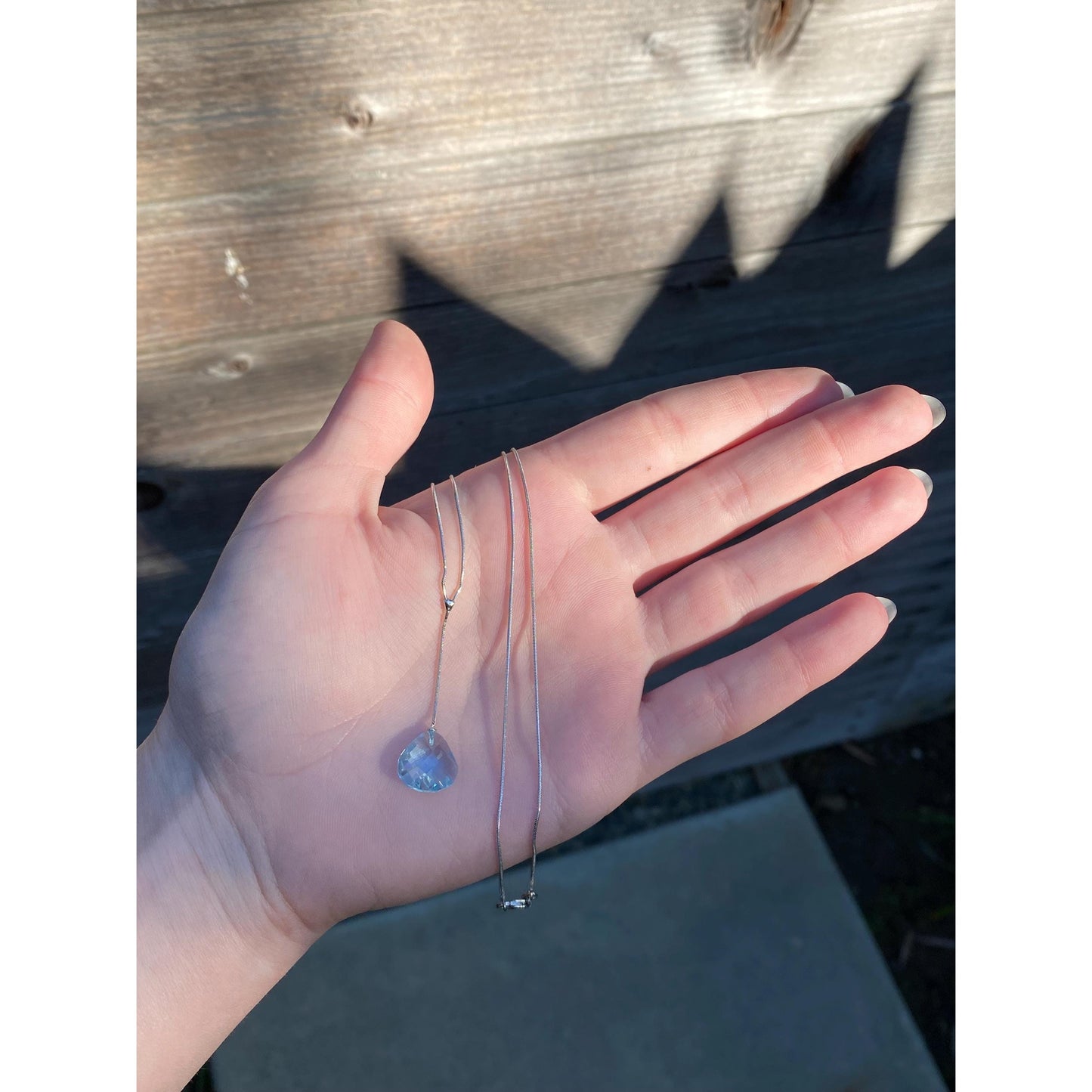 Vintage Solid 14k White Gold Topaz Snake Chain Lariat Necklace - 18.25 inches