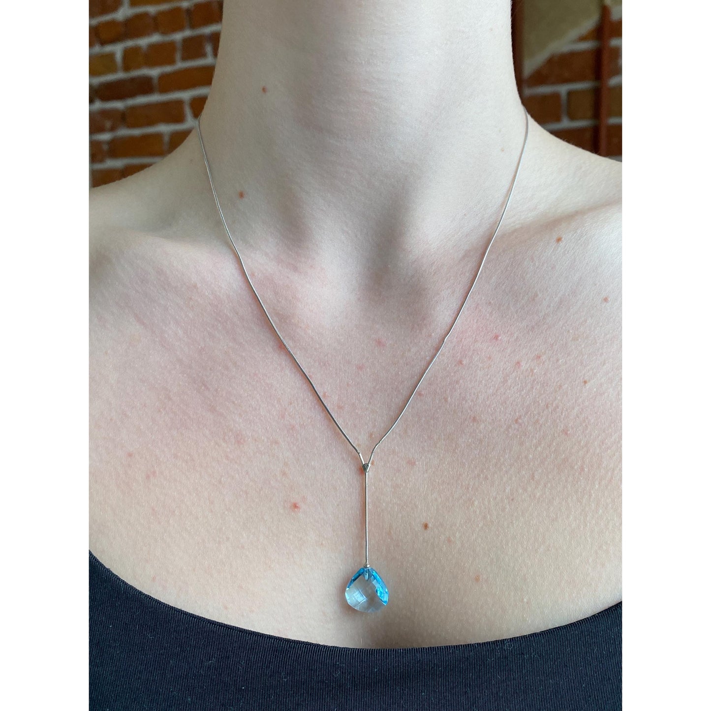 Vintage Solid 14k White Gold Topaz Snake Chain Lariat Necklace - 18.25 inches