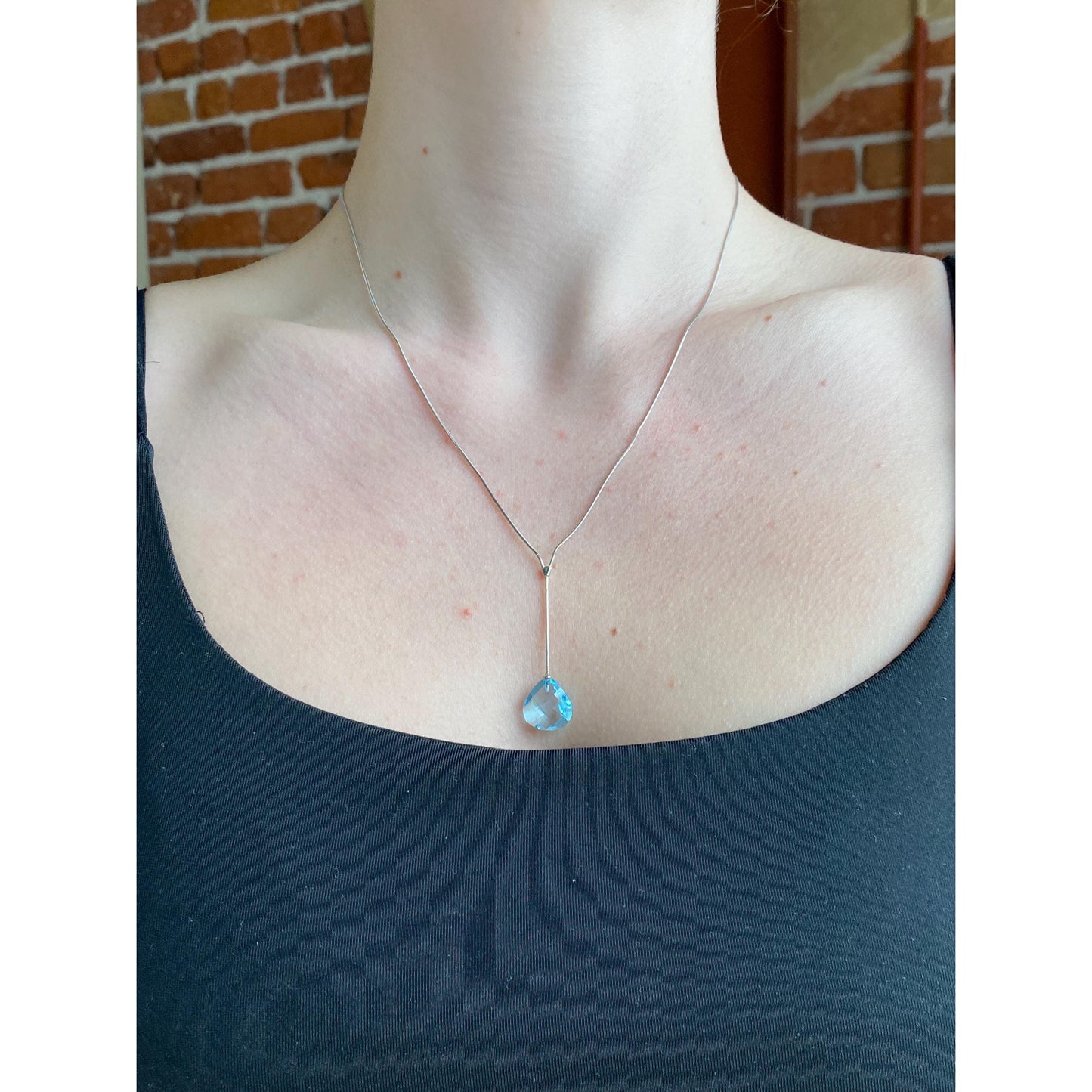 Vintage Solid 14k White Gold Topaz Snake Chain Lariat Necklace - 18.25 inches