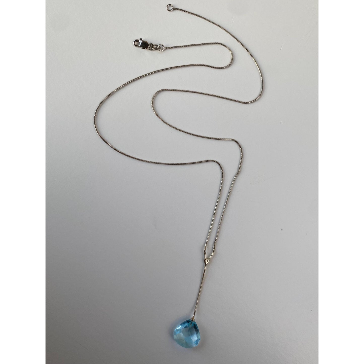 Vintage Solid 14k White Gold Topaz Snake Chain Lariat Necklace - 18.25 inches