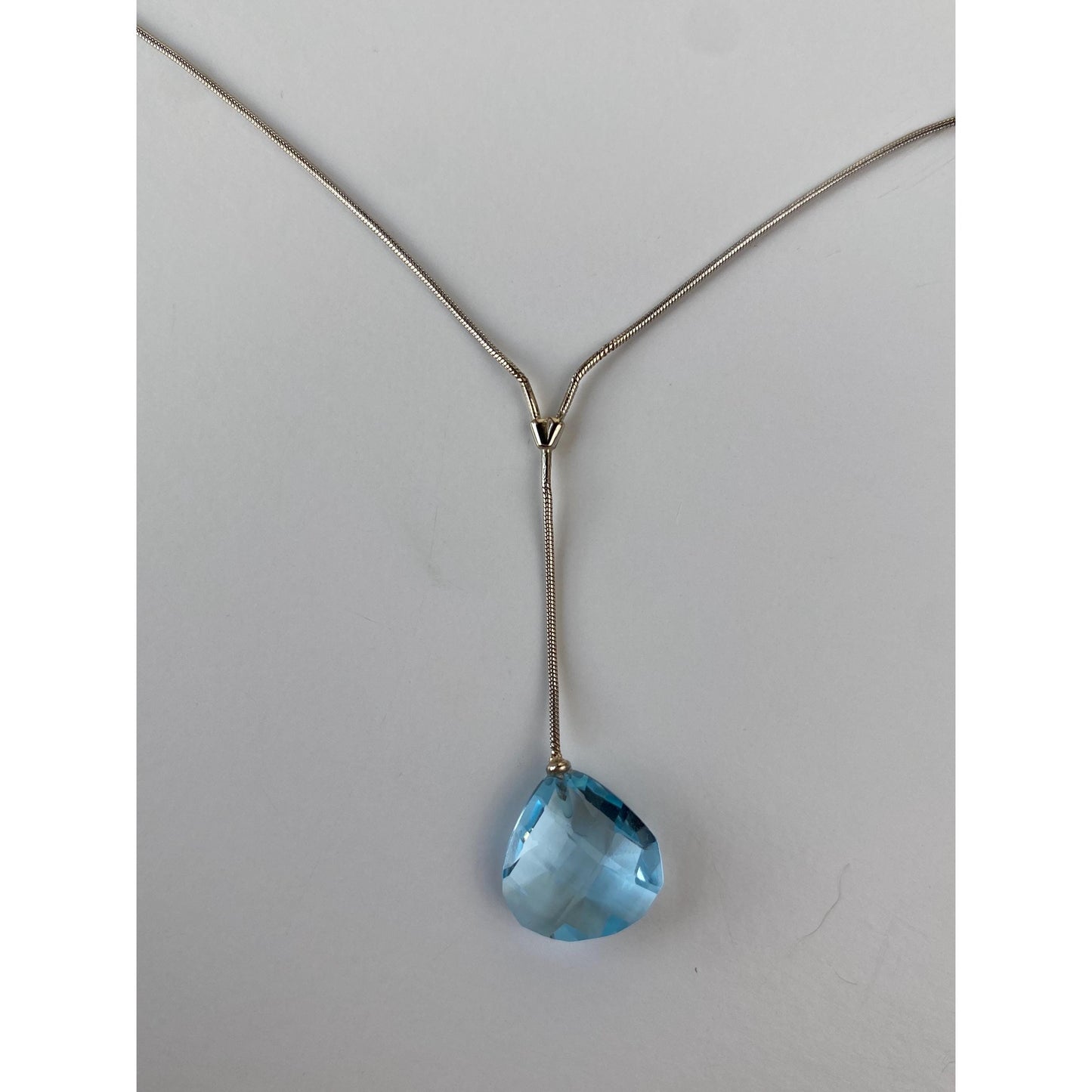 Vintage Solid 14k White Gold Topaz Snake Chain Lariat Necklace - 18.25 inches