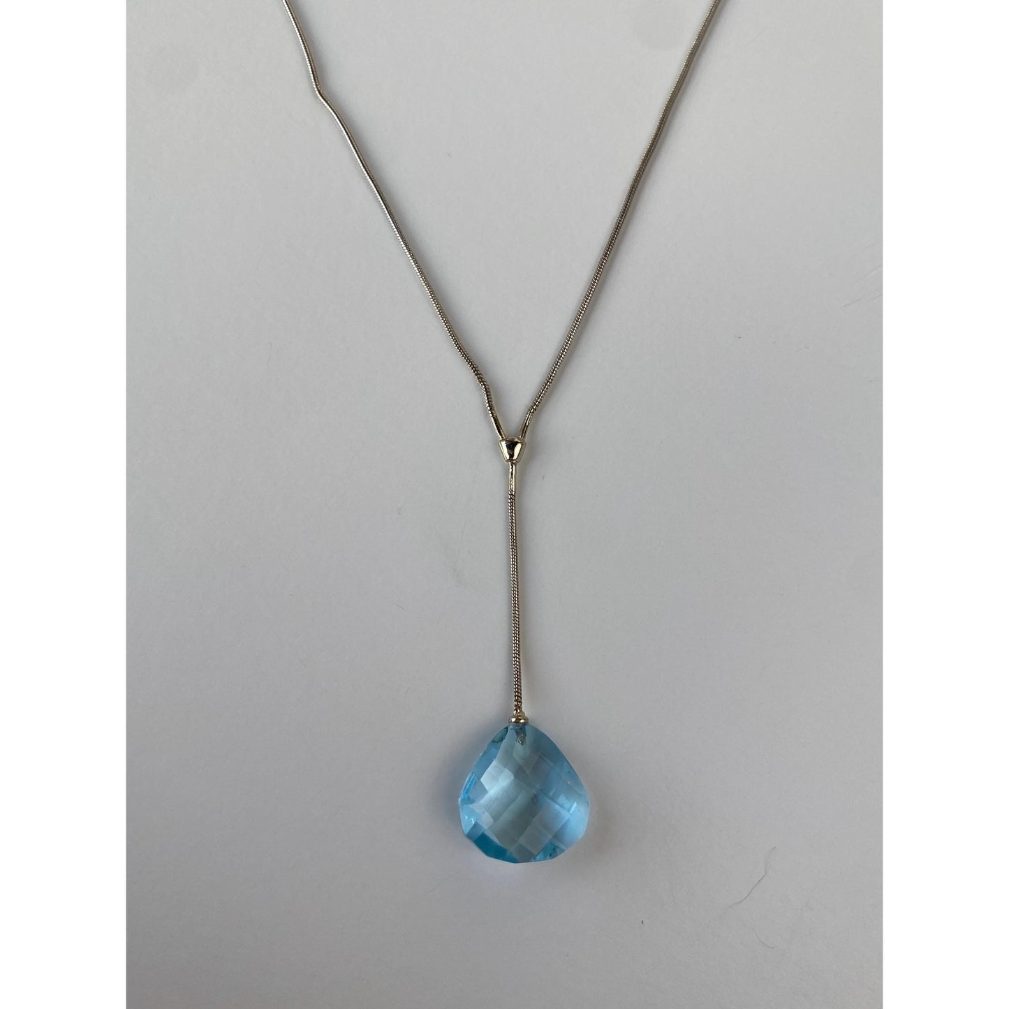 Vintage Solid 14k White Gold Topaz Snake Chain Lariat Necklace - 18.25 inches