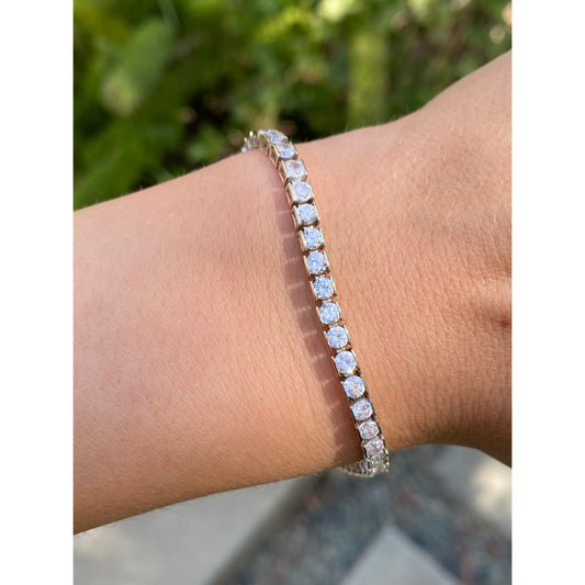 Solid 14k White Gold Cubic Zirconia Tennis Bracelet - 7.5 inches