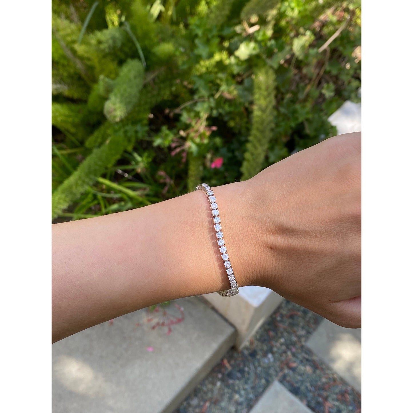 Solid 14k White Gold Cubic Zirconia Tennis Bracelet - 7.5 inches