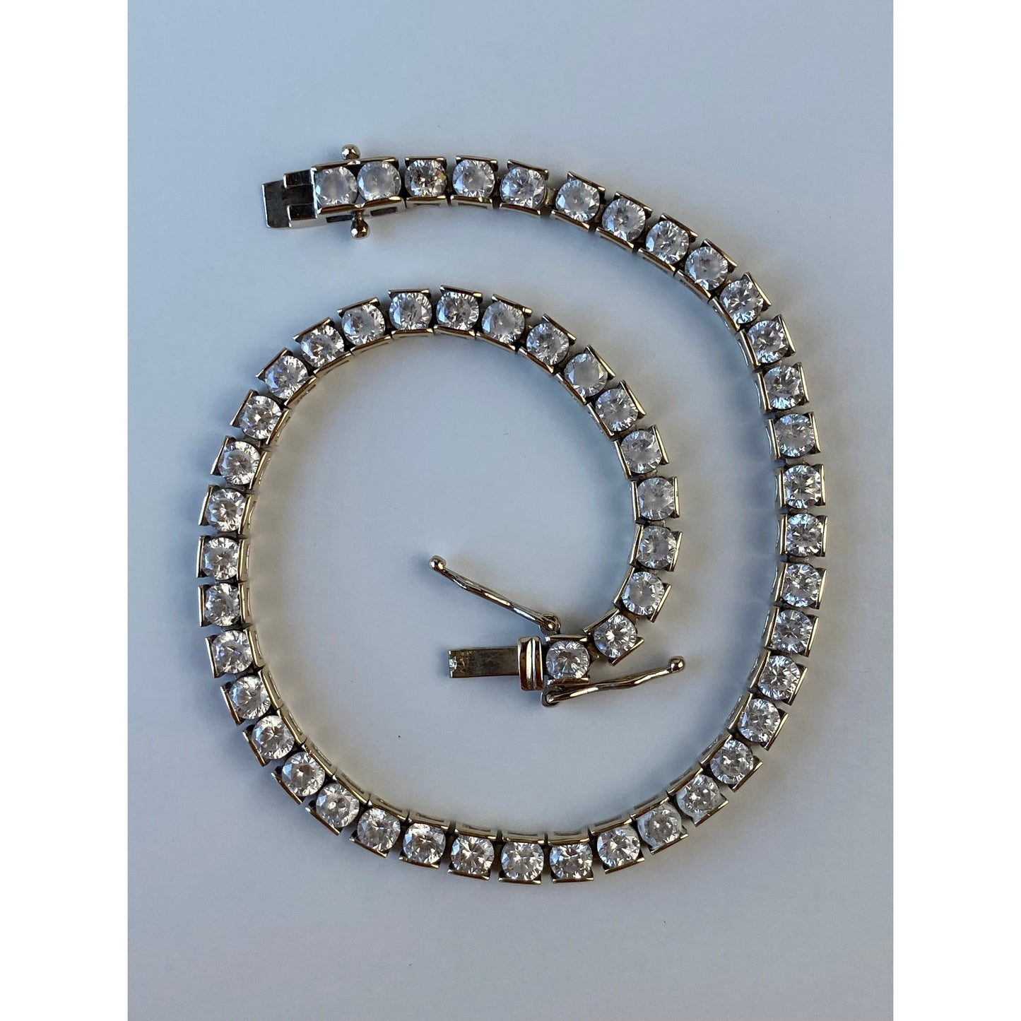 Solid 14k White Gold Cubic Zirconia Tennis Bracelet - 7.5 inches