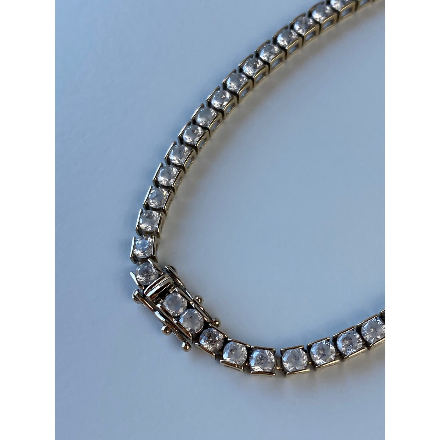 Solid 14k White Gold Cubic Zirconia Tennis Bracelet - 7.5 inches