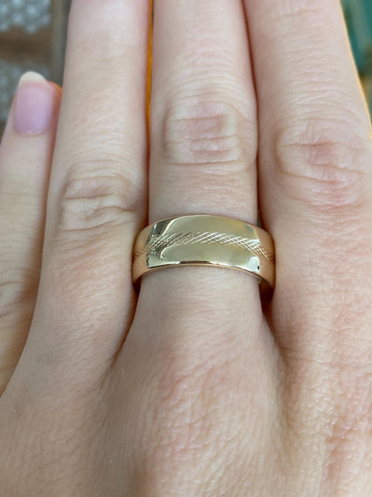Vintage Solid 14k Yellow Gold Textured Line Ring Band - Size 9.25