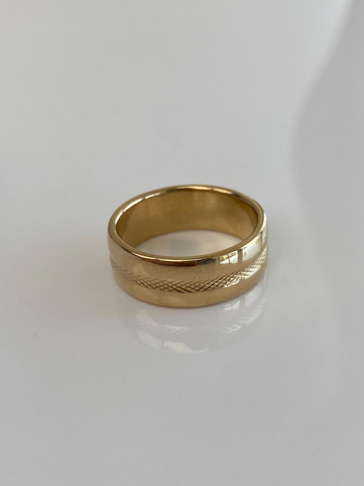 Vintage Solid 14k Yellow Gold Textured Line Ring Band - Size 9.25