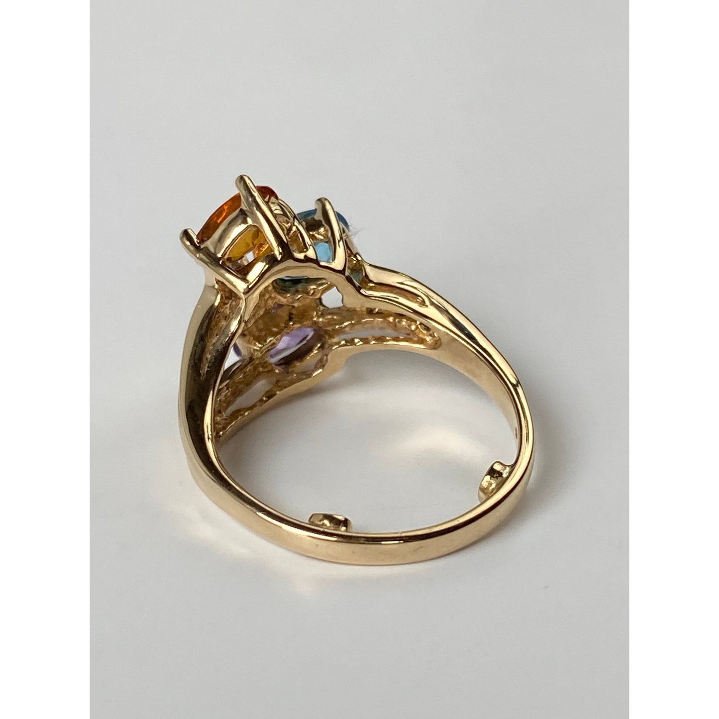 Vintage Solid 14k Yellow Gold Topaz Citrine Amethyst Diamond Ring - Size 4.75