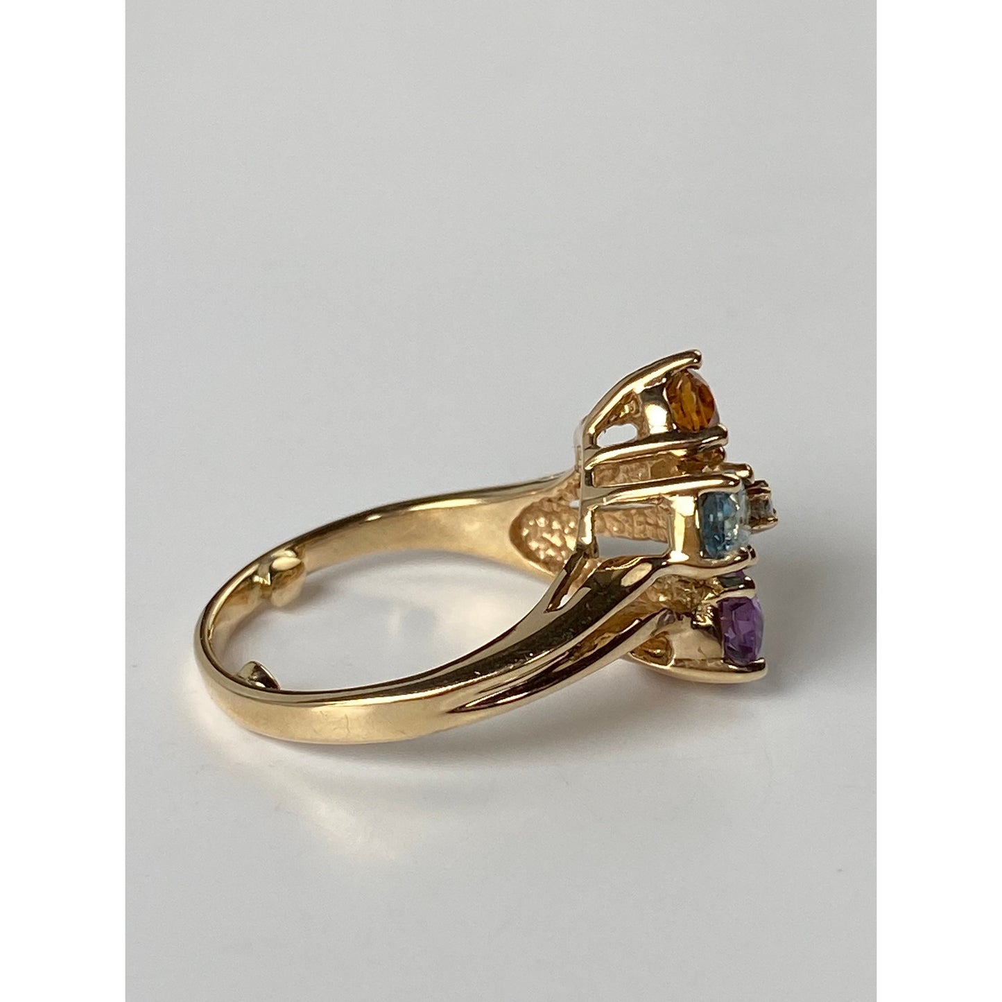 Vintage Solid 14k Yellow Gold Topaz Citrine Amethyst Diamond Ring - Size 4.75