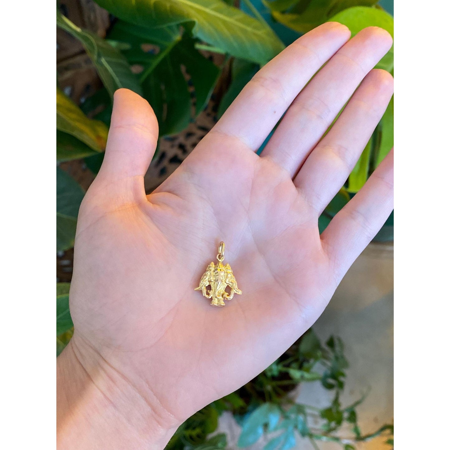 Vintage Solid 14k Yellow Gold Thai Three Elephant Head Charm