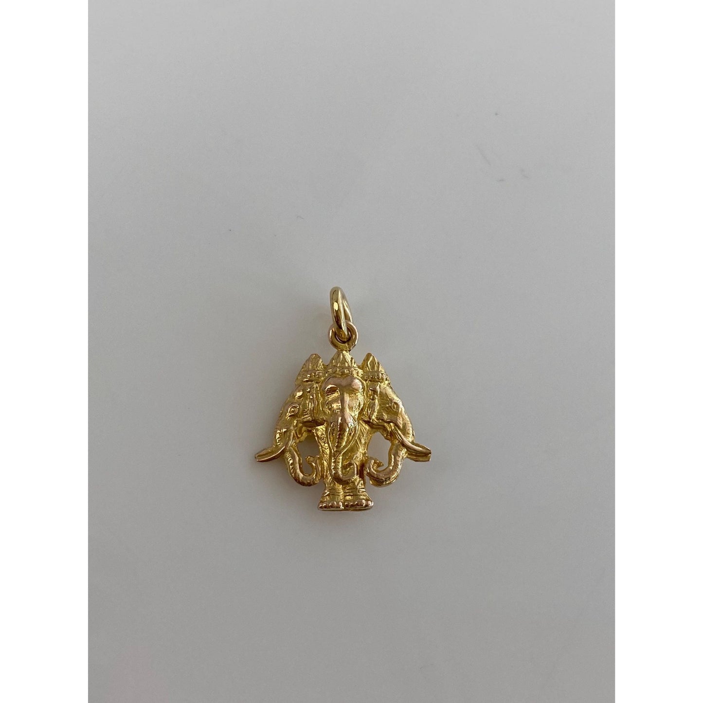 Vintage Solid 14k Yellow Gold Thai Three Elephant Head Charm