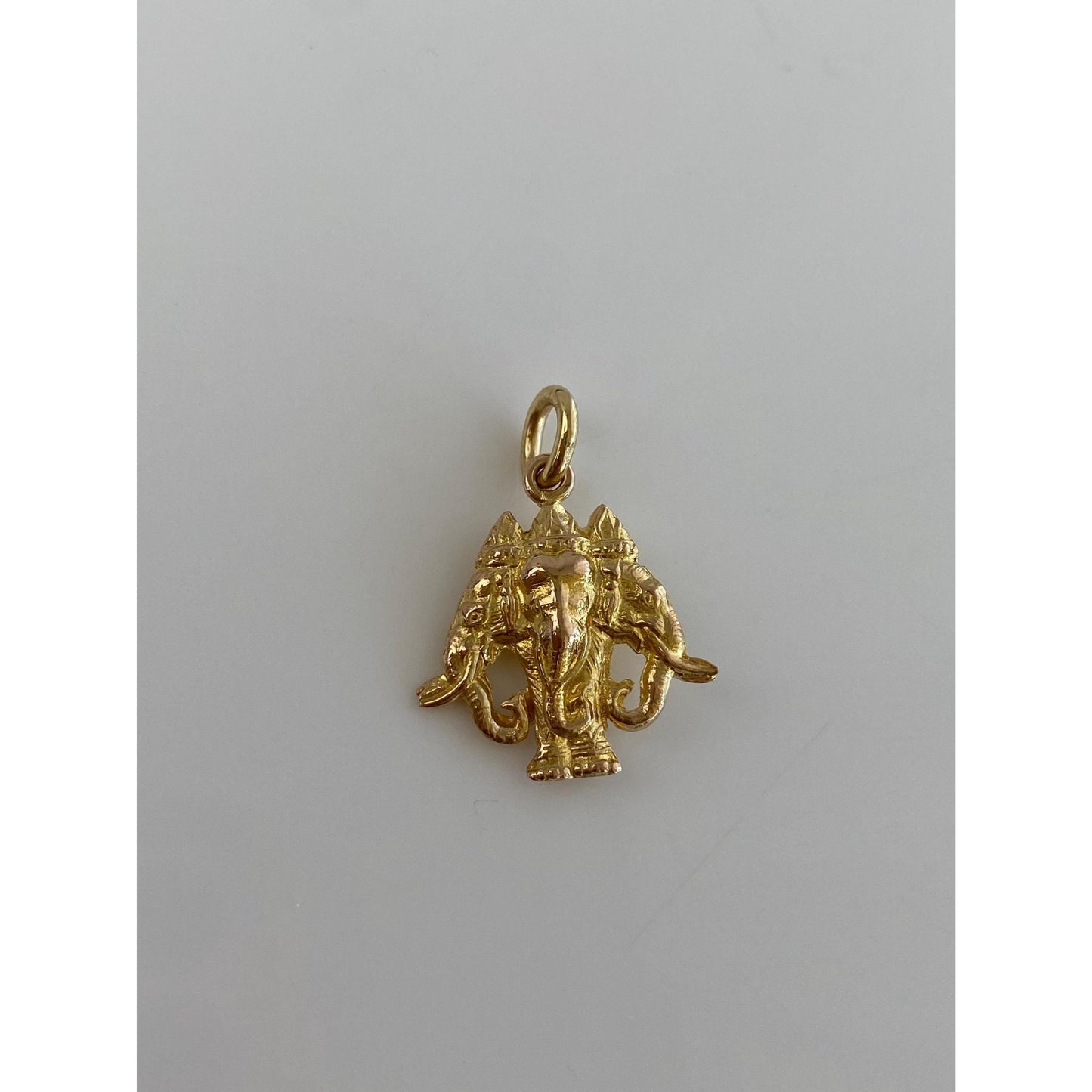 Vintage Solid 14k Yellow Gold Thai Three Elephant Head Charm