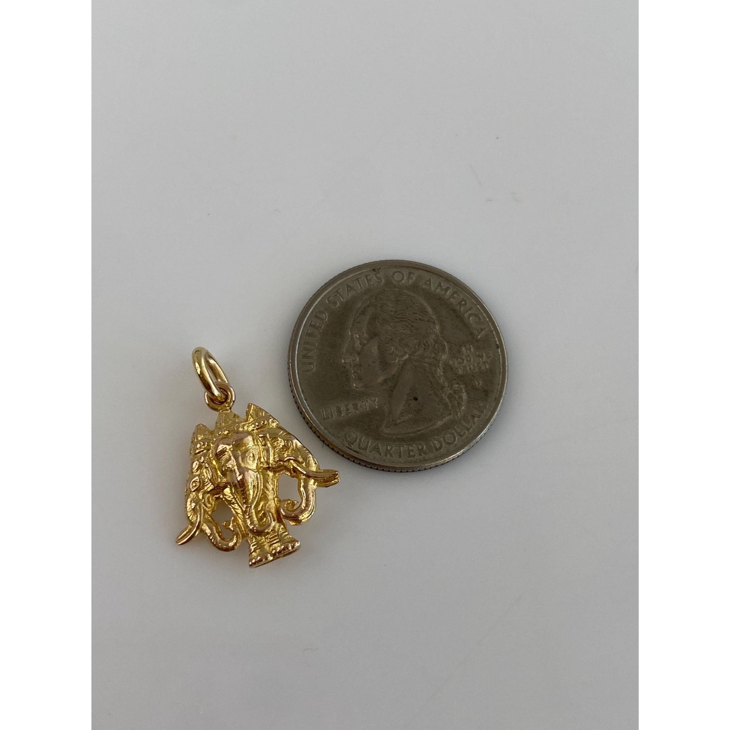 Vintage Solid 14k Yellow Gold Thai Three Elephant Head Charm