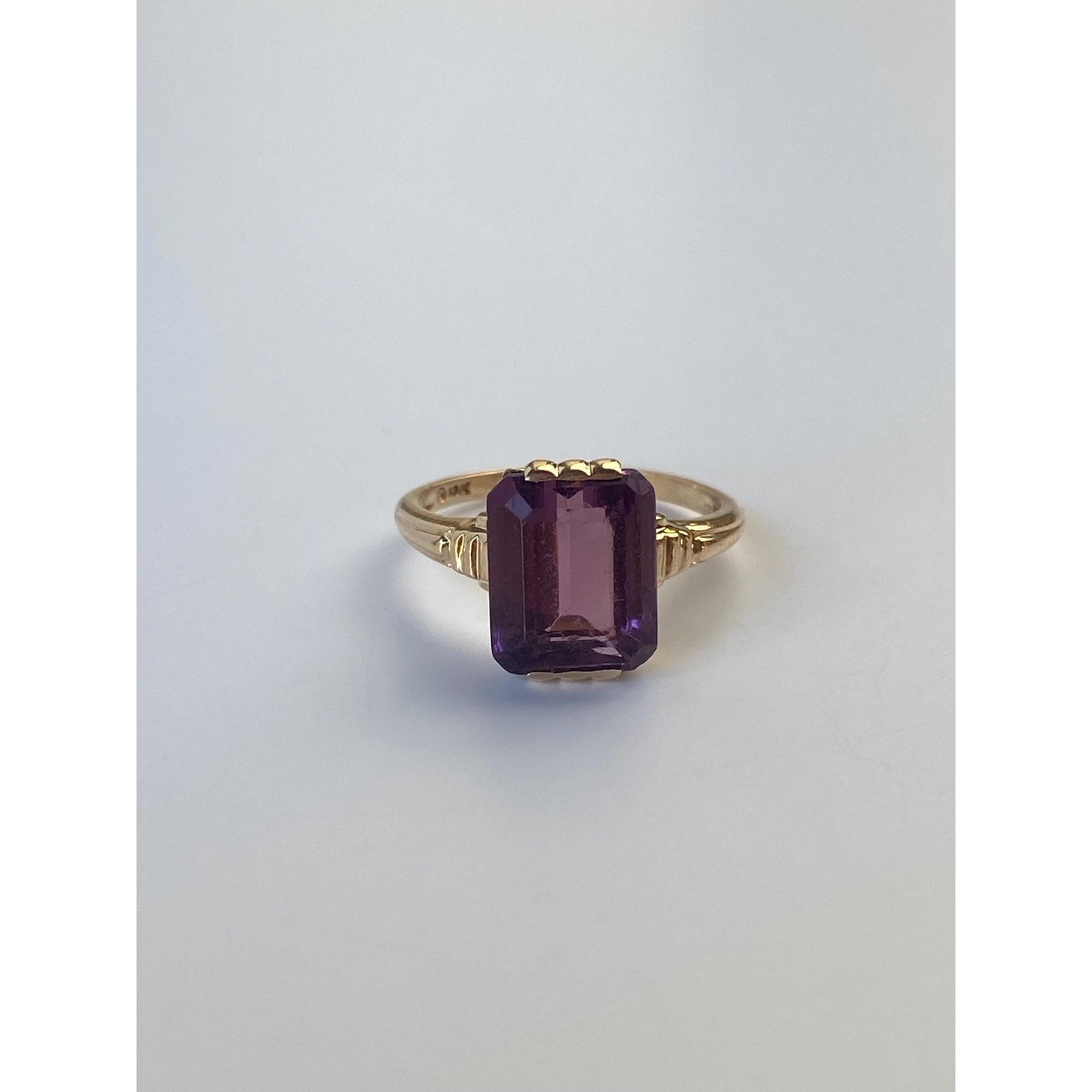 Solid 10k Yellow Gold Purple Cubic Zirconia Ring - Size 4.75