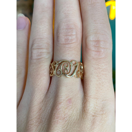 Vintage Solid 14k Yellow Gold Scroll Open Work Ring Band - Size 8