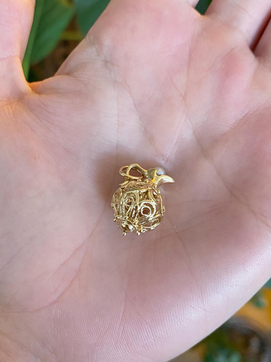 Vintage Solid 14k Yellow Gold Pearl Open Work Pitcher Charm