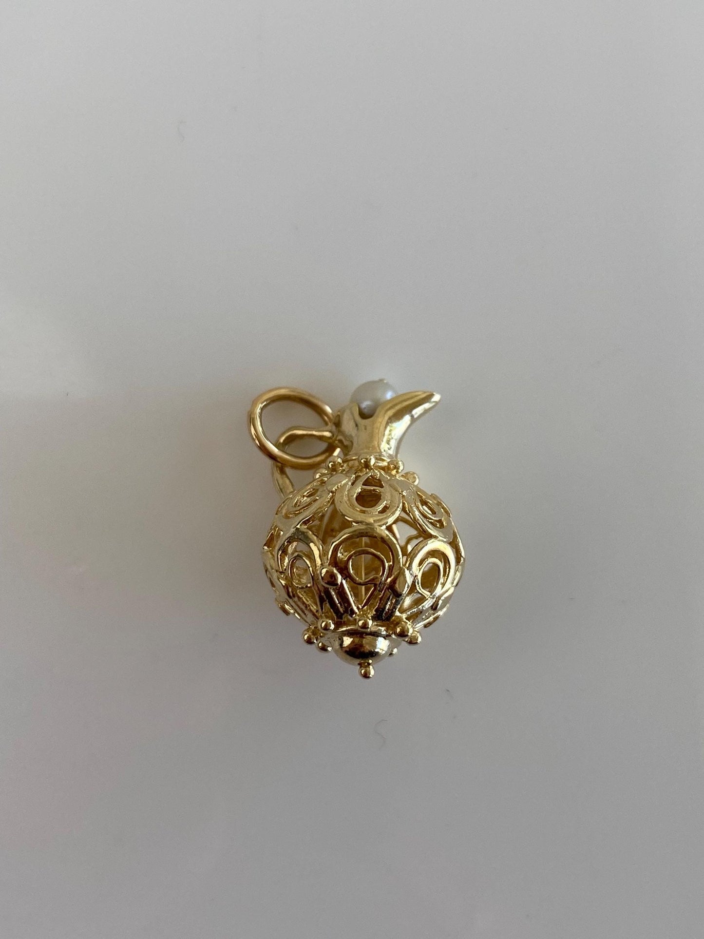 Vintage Solid 14k Yellow Gold Pearl Open Work Pitcher Charm