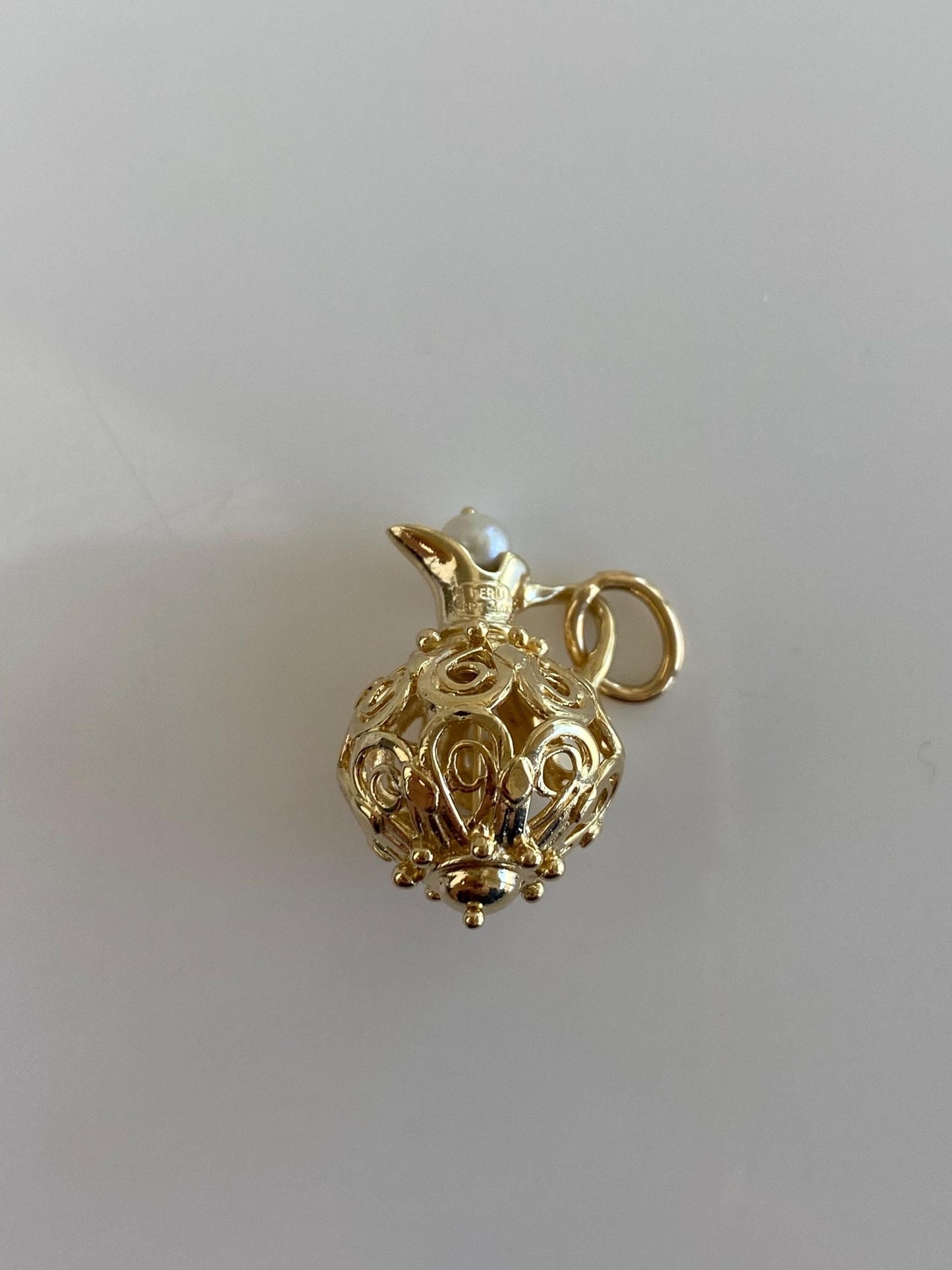 Vintage Solid 14k Yellow Gold Pearl Open Work Pitcher Charm