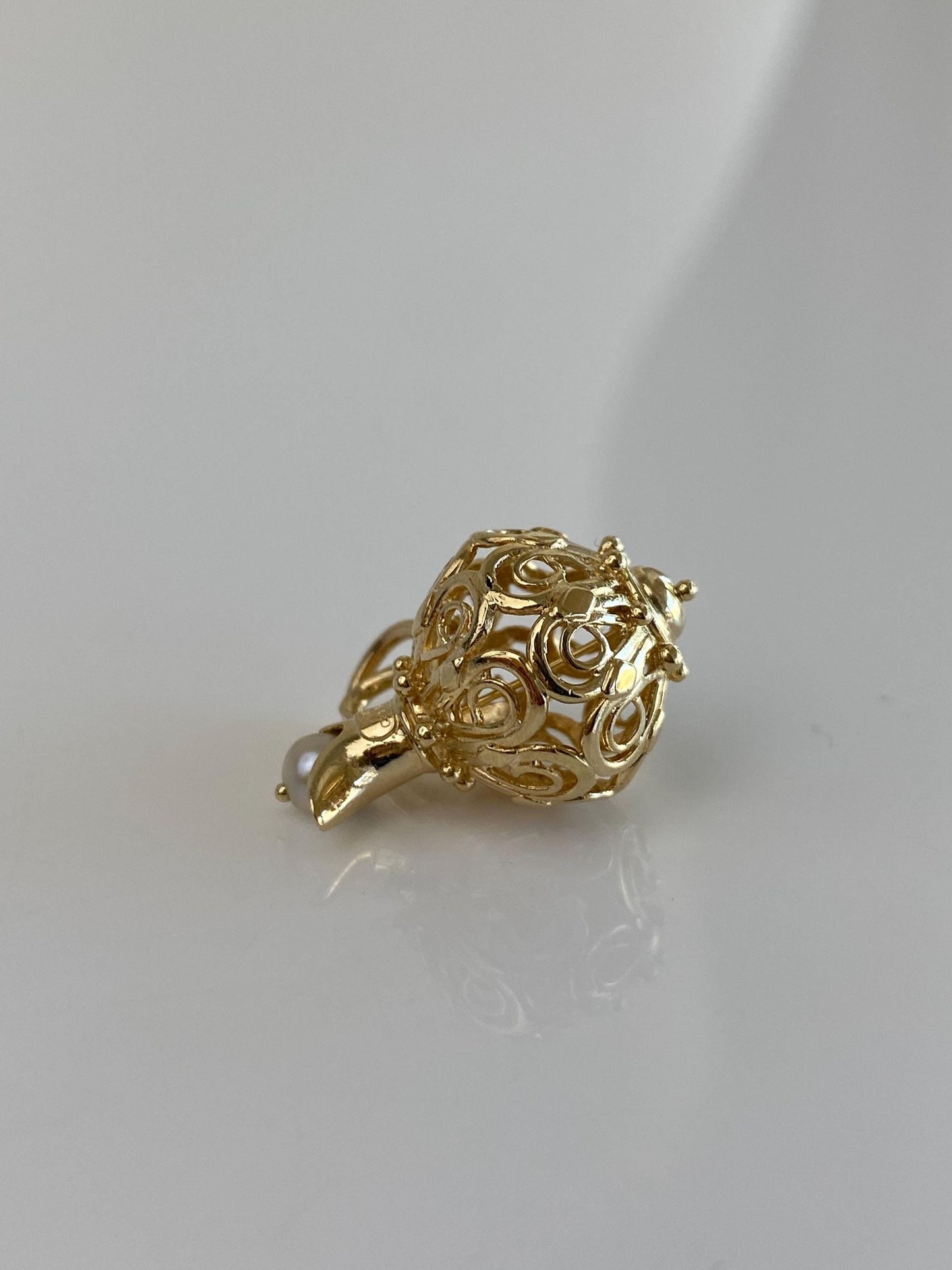 Vintage Solid 14k Yellow Gold Pearl Open Work Pitcher Charm
