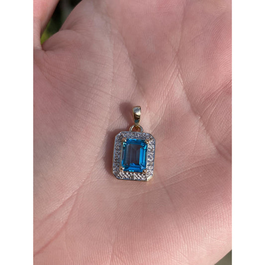 Solid 14k White & Yellow Gold Topaz Diamond Charm