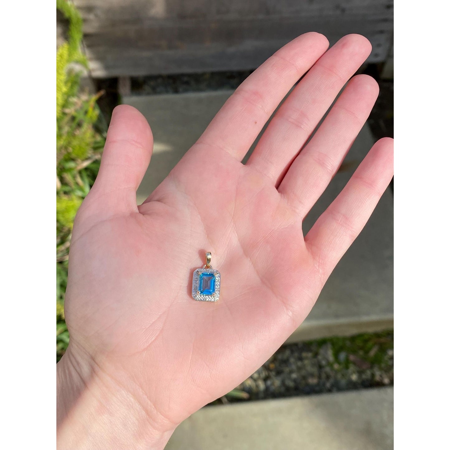 Solid 14k White & Yellow Gold Topaz Diamond Charm