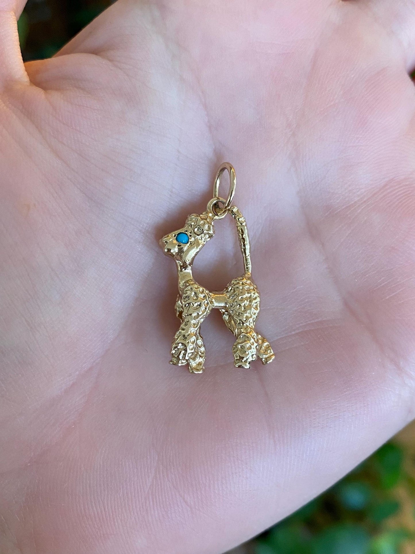 Vintage Solid 14k Yellow Gold Turquoise Poodle Charm