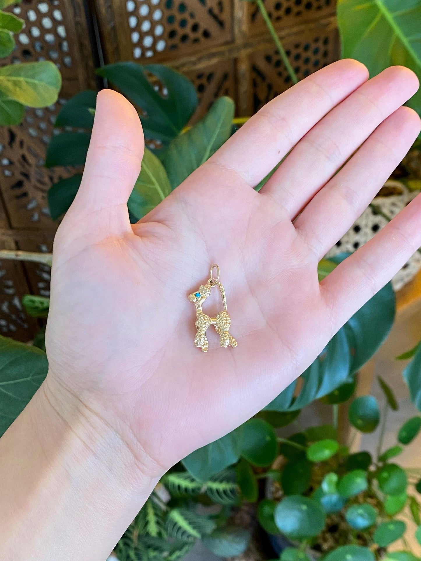 Vintage Solid 14k Yellow Gold Turquoise Poodle Charm