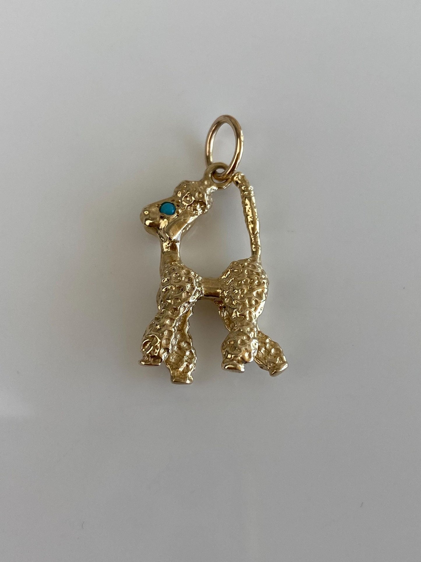 Vintage Solid 14k Yellow Gold Turquoise Poodle Charm