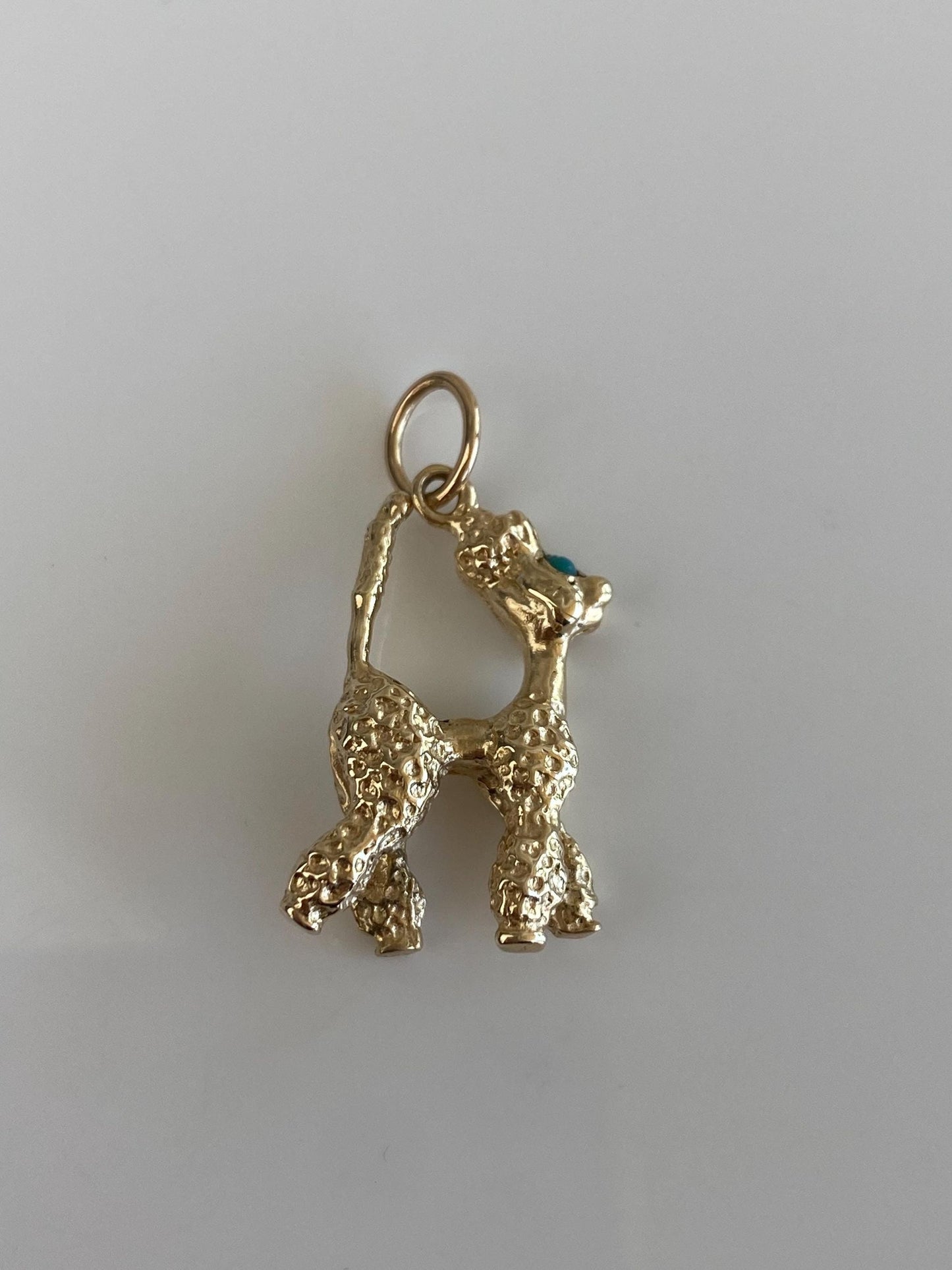 Vintage Solid 14k Yellow Gold Turquoise Poodle Charm