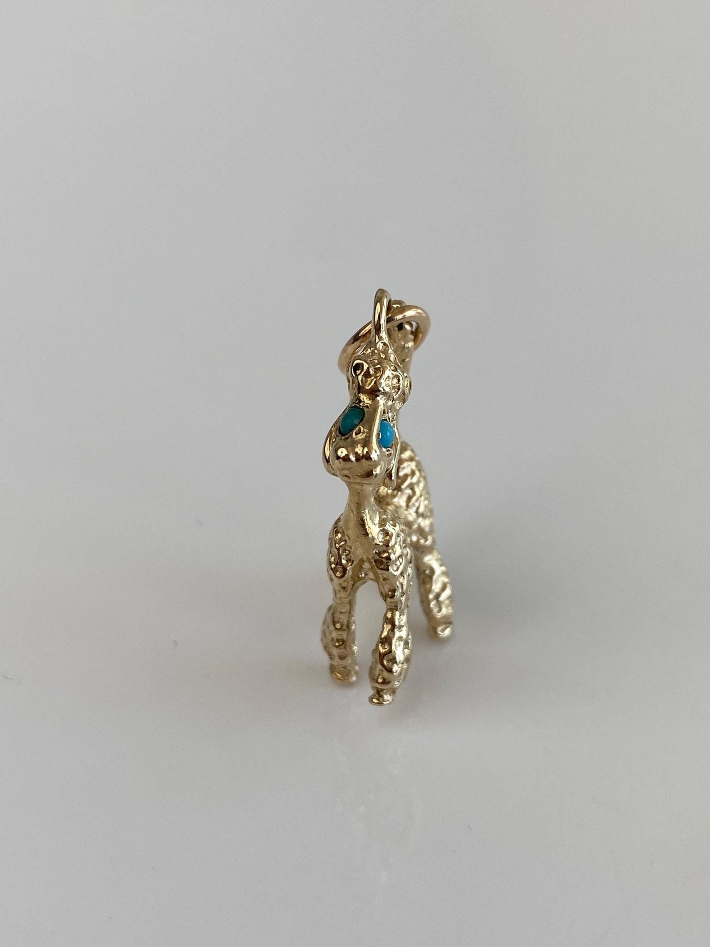 Vintage Solid 14k Yellow Gold Turquoise Poodle Charm