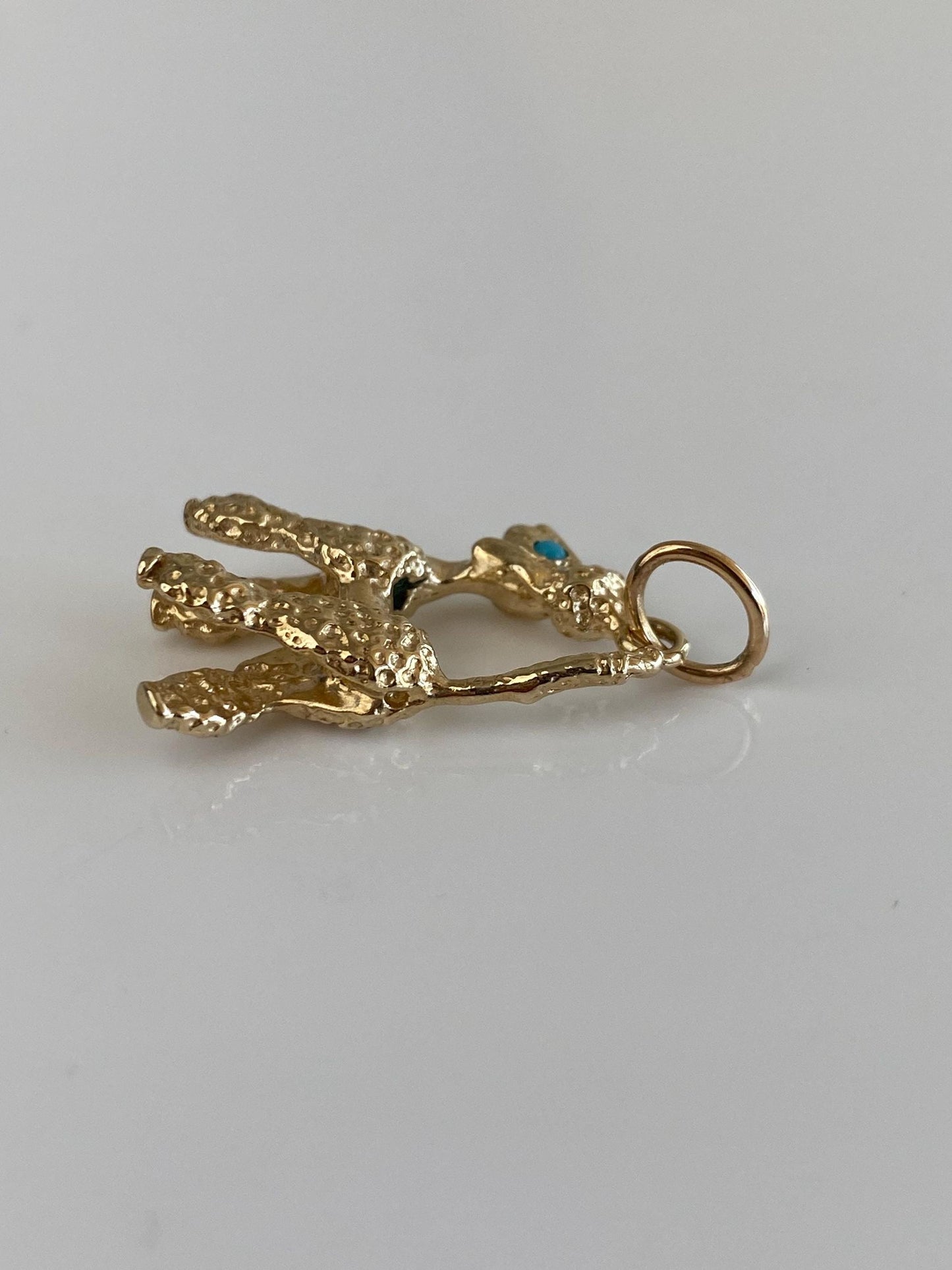 Vintage Solid 14k Yellow Gold Turquoise Poodle Charm