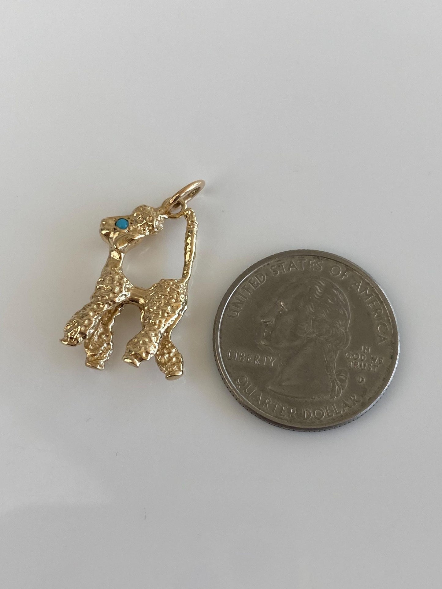 Vintage Solid 14k Yellow Gold Turquoise Poodle Charm