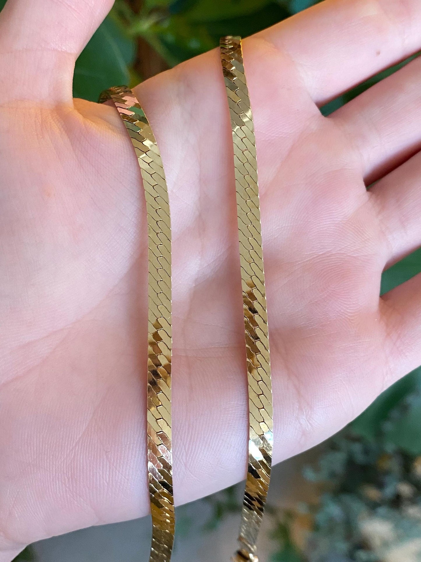 Vintage Solid 14k Yellow Gold Chunky Herringbone Chain Necklace - 20 inches