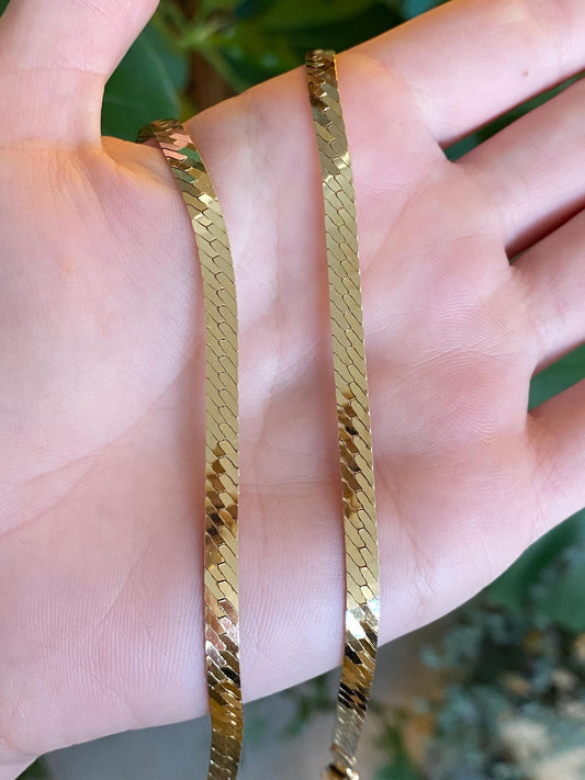 Vintage Solid 14k Yellow Gold Chunky Herringbone Chain Necklace - 20 inches