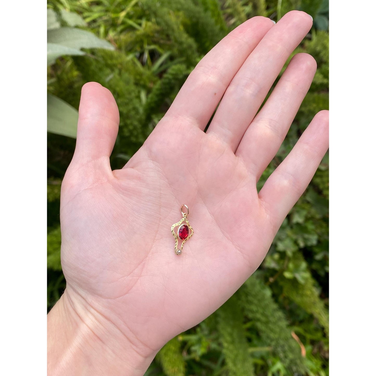 Vintage Solid 14k Yellow Gold Red Cubic Zirconia Seed Pearl Stick Pin Conversion Charm