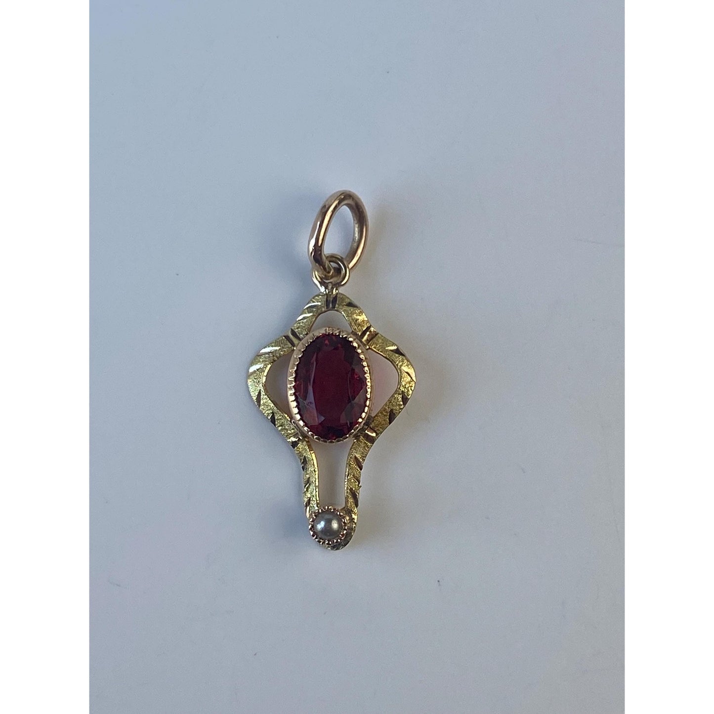 Vintage Solid 14k Yellow Gold Red Cubic Zirconia Seed Pearl Stick Pin Conversion Charm