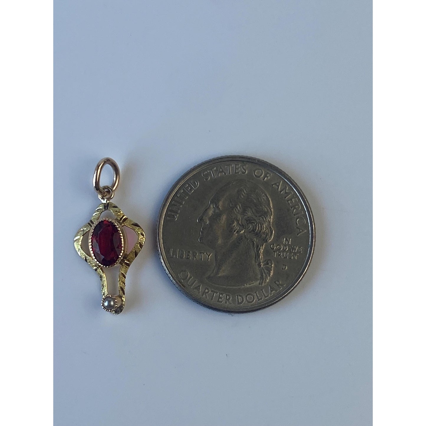 Vintage Solid 14k Yellow Gold Red Cubic Zirconia Seed Pearl Stick Pin Conversion Charm