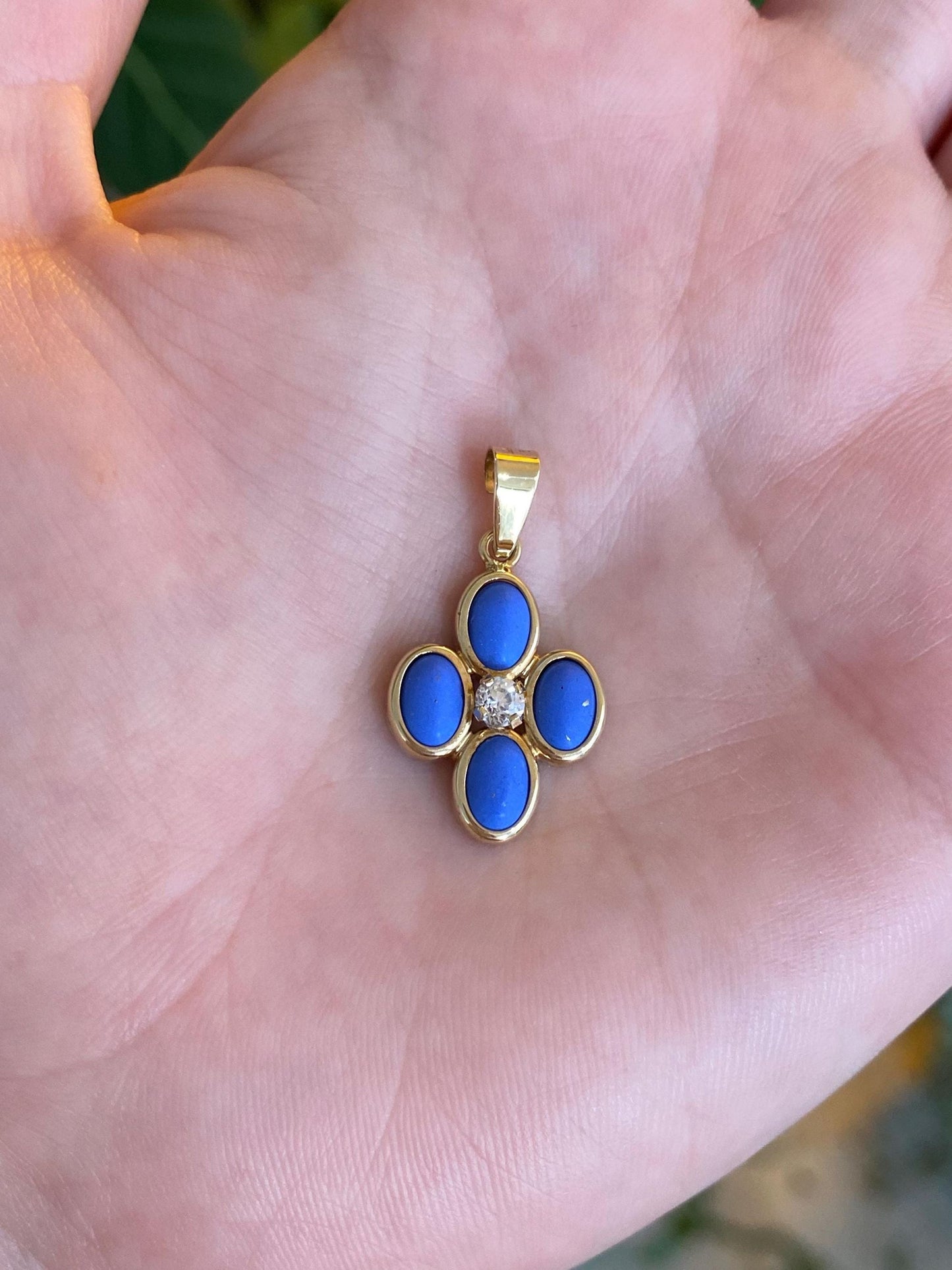 Vintage Solid 14k Yellow Gold Clear Cubic Zirconia Blue Stone Charm