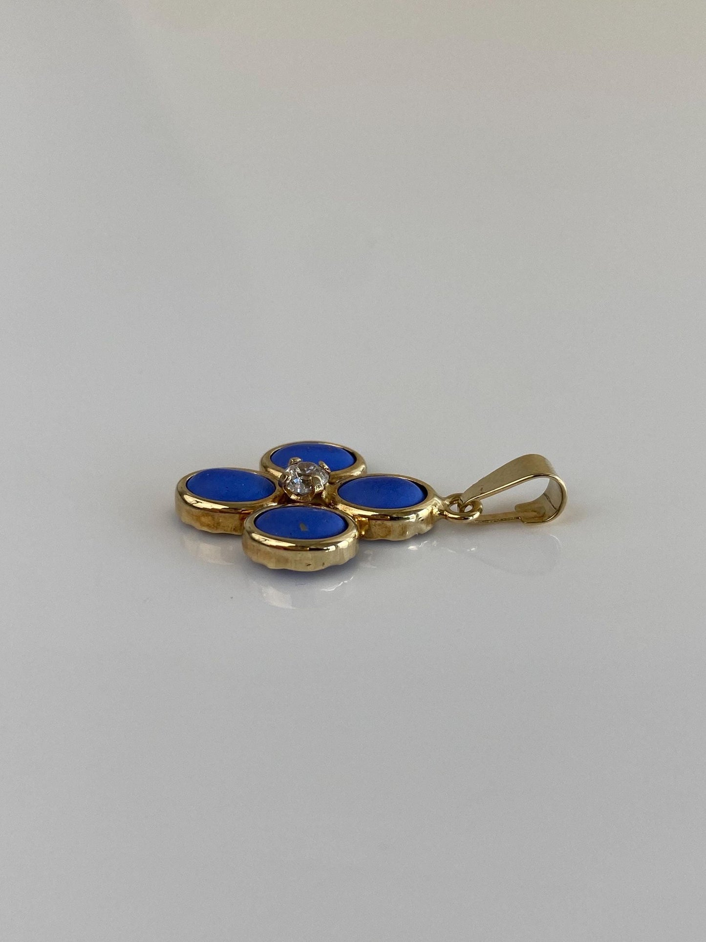 Vintage Solid 14k Yellow Gold Clear Cubic Zirconia Blue Stone Charm