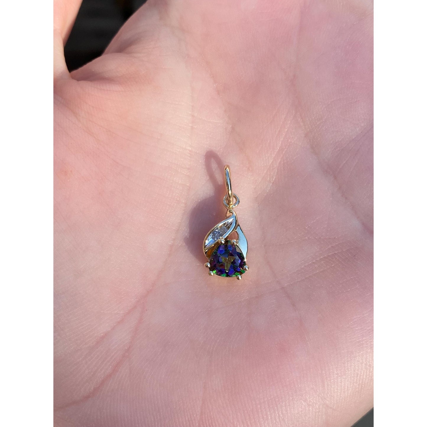 Vintage Solid 10k Yellow Gold Mystic Topaz Diamond Charm