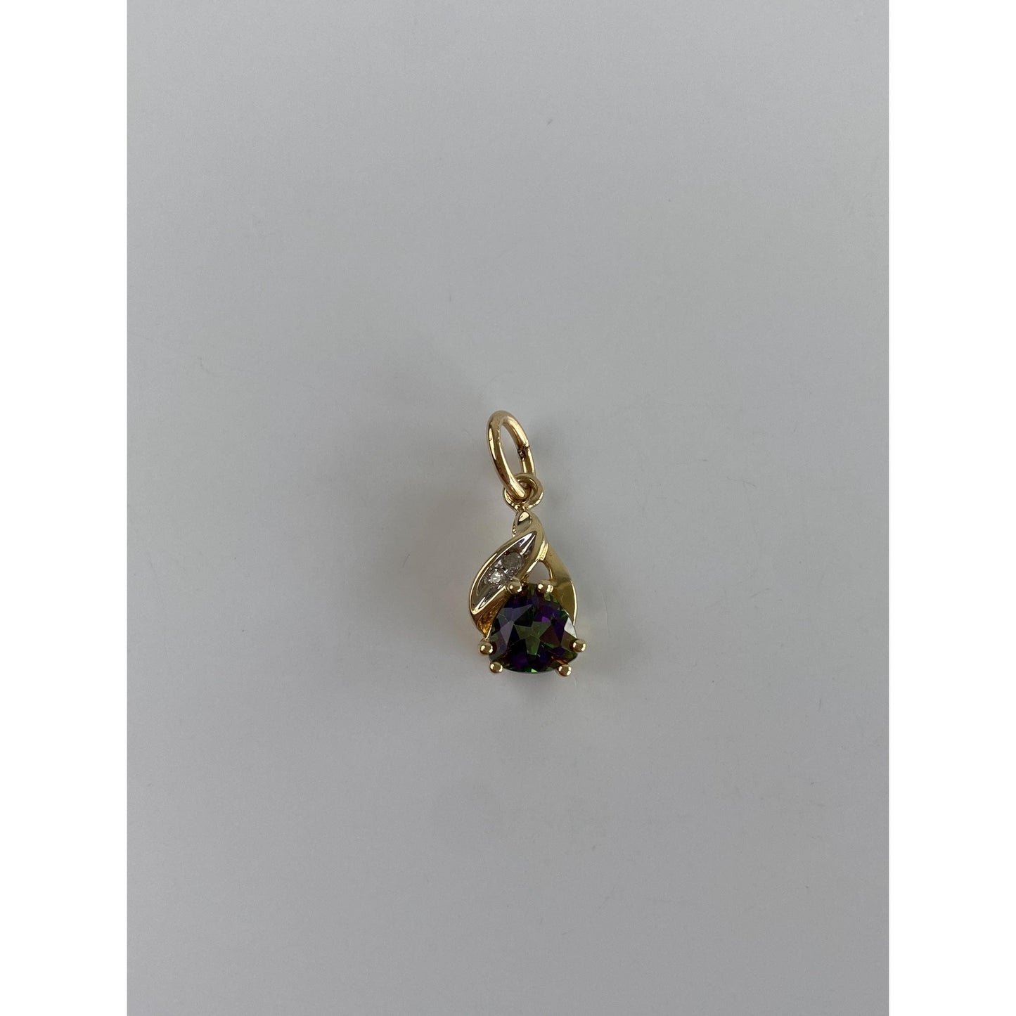 Vintage Solid 10k Yellow Gold Mystic Topaz Diamond Charm