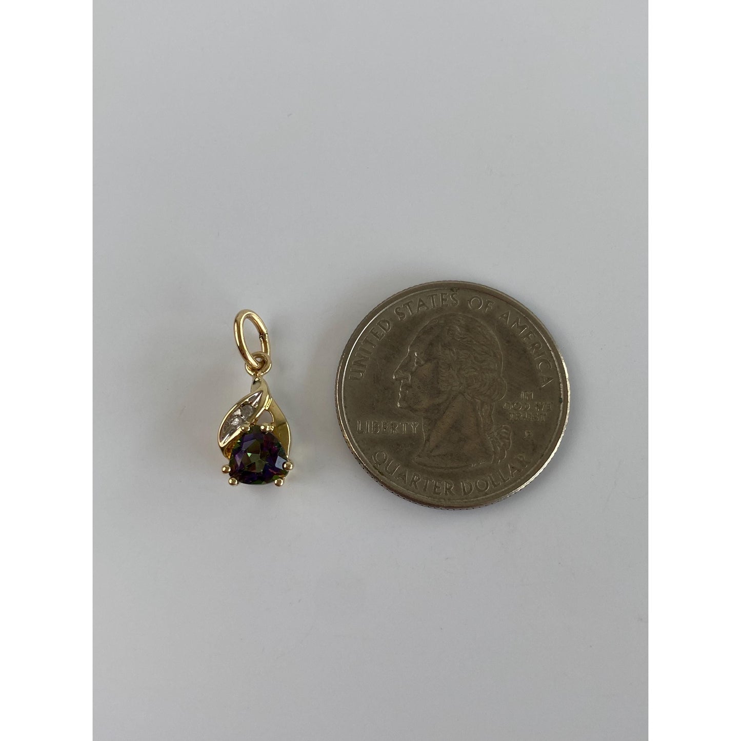 Vintage Solid 10k Yellow Gold Mystic Topaz Diamond Charm