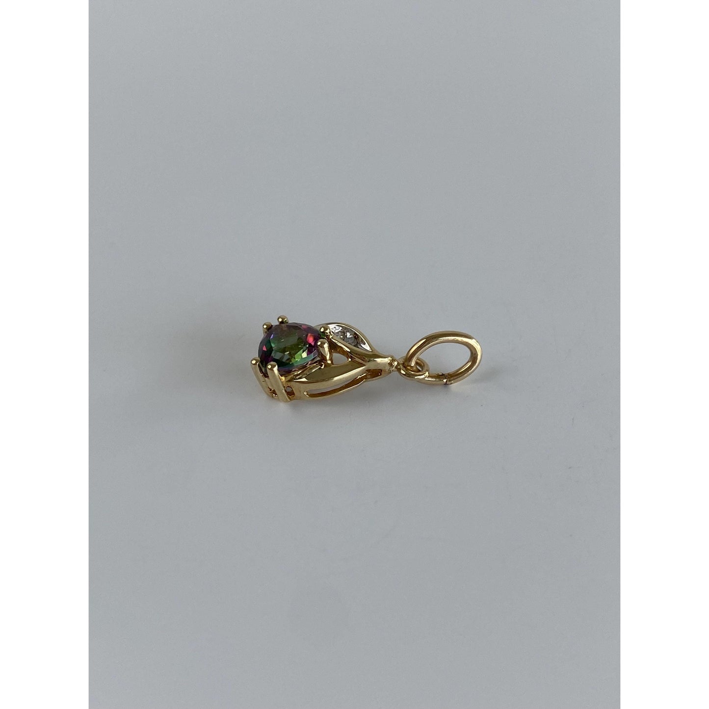 Vintage Solid 10k Yellow Gold Mystic Topaz Diamond Charm