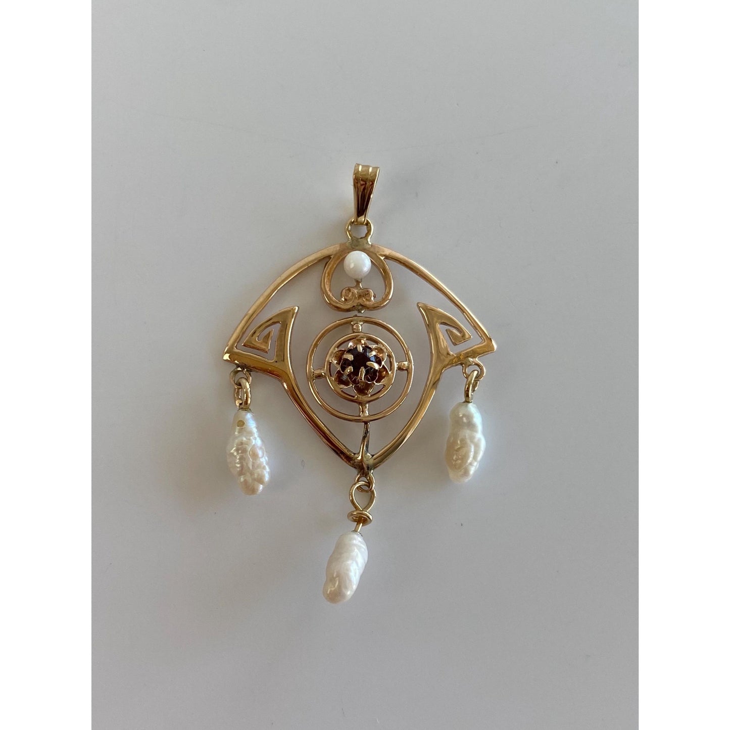 Vintage Solid 10k Yellow Gold Pearl Black Spinel Dangle Charm